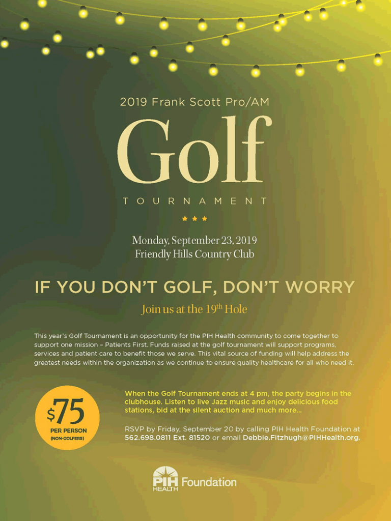 PIH Health - Golf Tournament Mix Mingle flyer