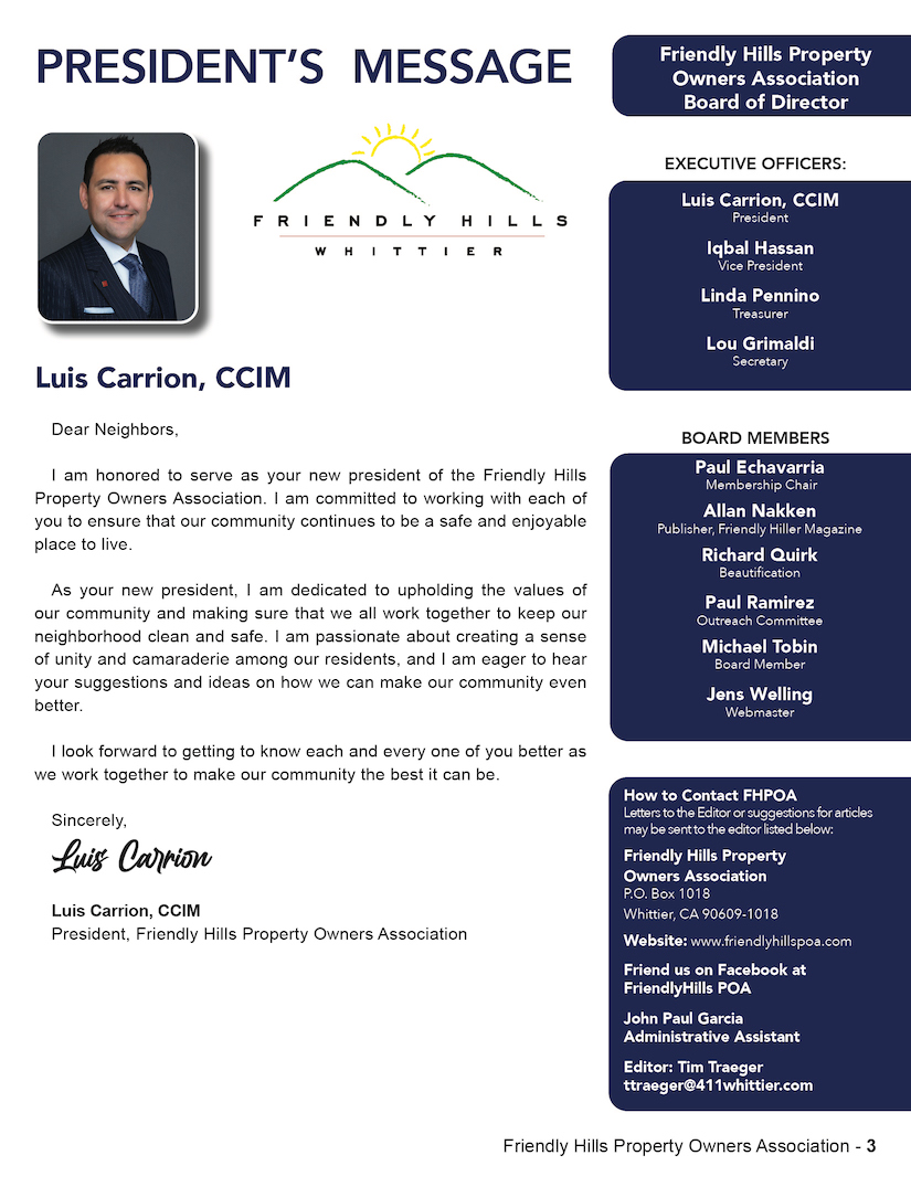 Luis Carrion Friendly Hills POA New President